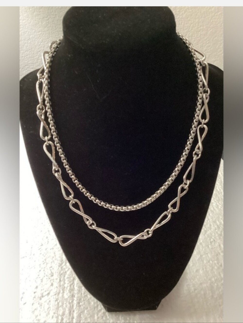 ON 34th Layered Silver-Tone Double Chain Necklace for Women